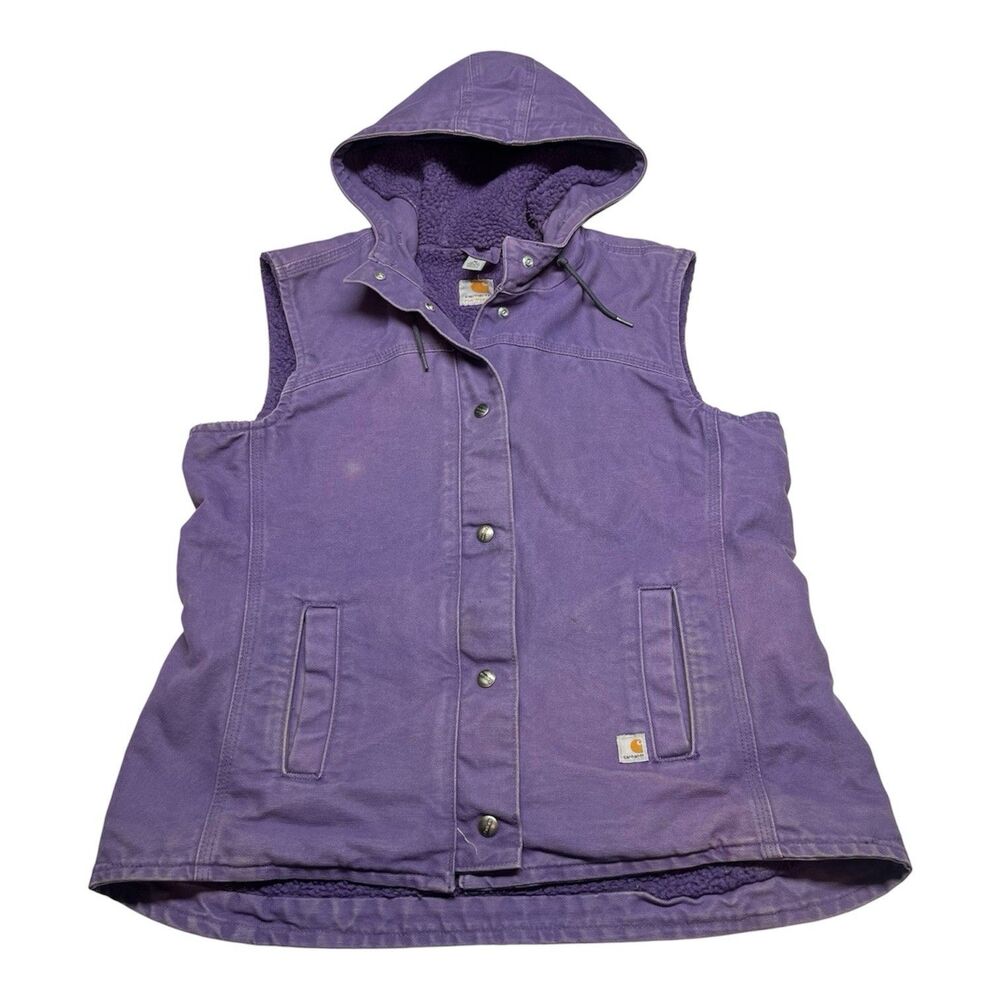 vintageCarhartt Vest Womens Purple Hooded Sherpa Lined